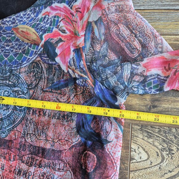 Desigual One Moment Abstract Mesh Layer Mini Dress Long Sleeve Multicolor - Picture 15 of 16